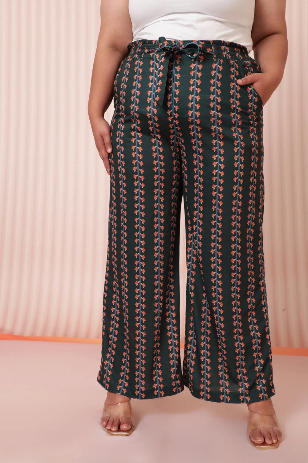 Green Ethnic Printed High Waist Pants