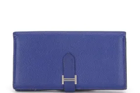 HERMES BEARN WALLET (STAMP R) BLUE ELECTRIC COLOR EPSOM LEATHER SILVER HARDWARE, NO DUST COVER & BOX