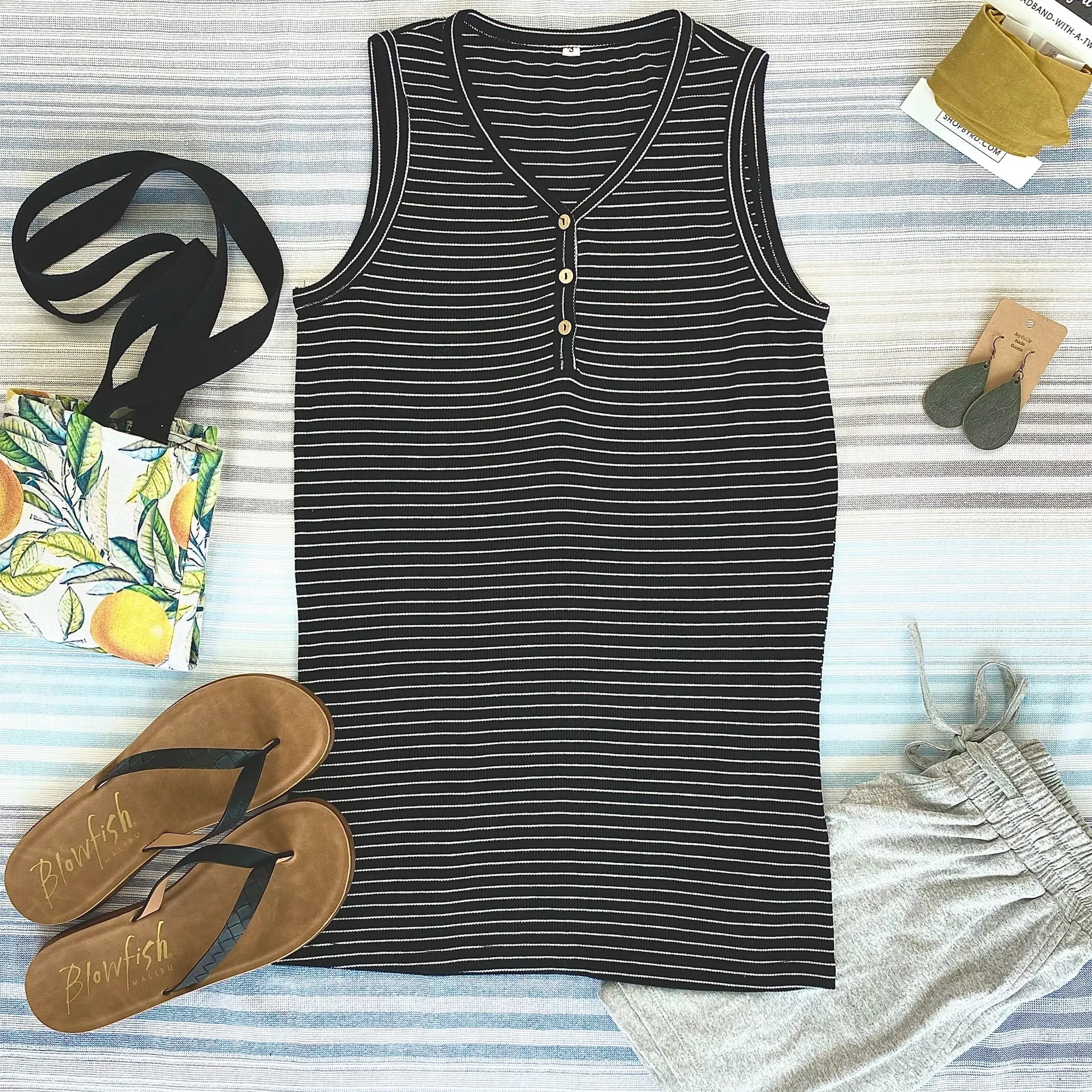 IN STOCK Addison Henley Tank - Black w/White Stripes FINAL SALE