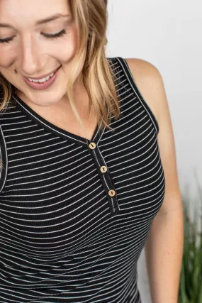 IN STOCK Addison Henley Tank - Black w/White Stripes FINAL SALE