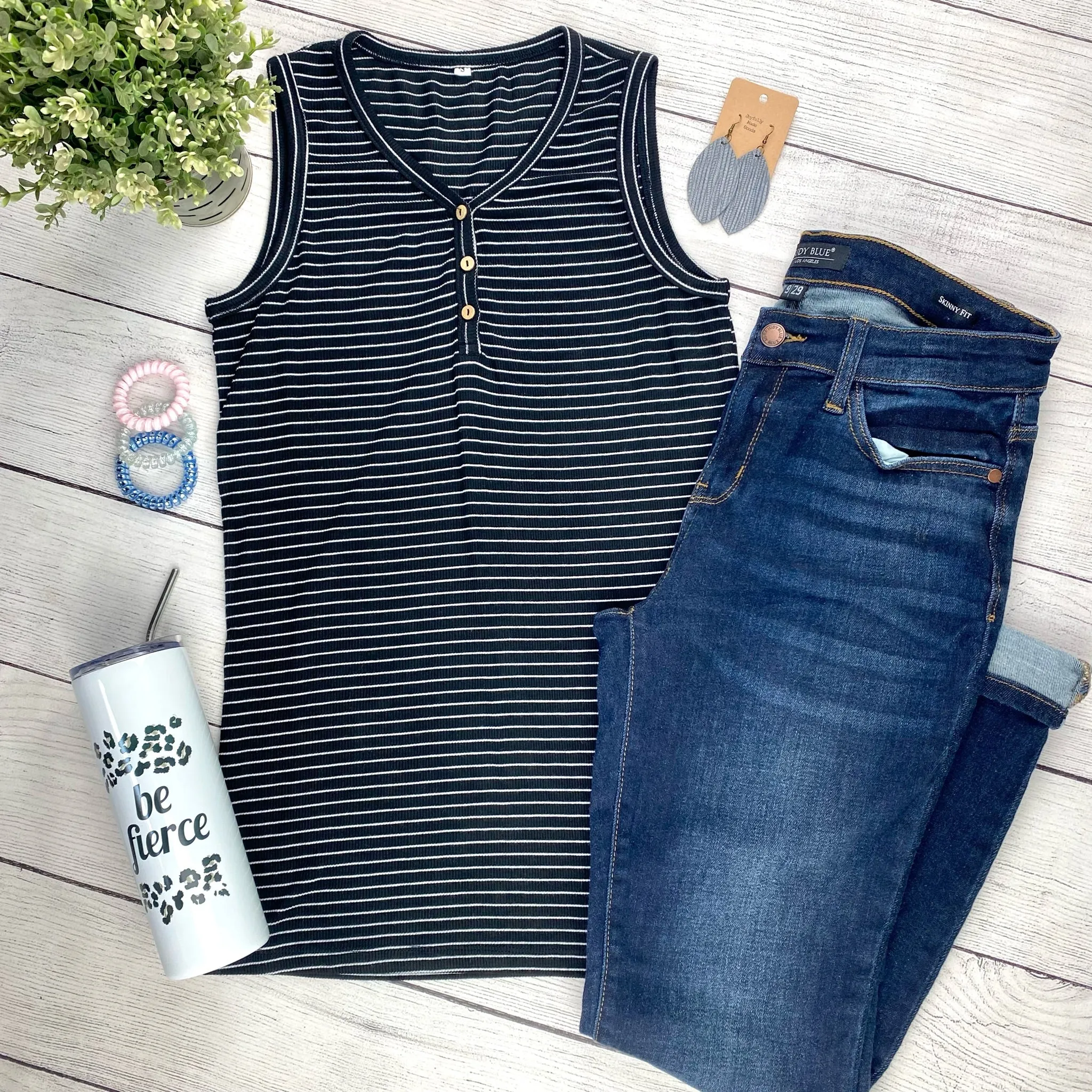 IN STOCK Addison Henley Tank - Black w/White Stripes FINAL SALE