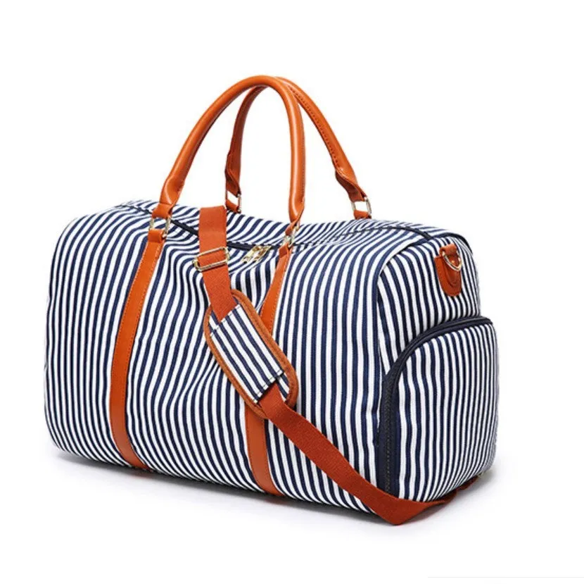 Letizia Blue and White Stripe Overnight Bag