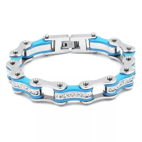 Light Blue Bling Motorcycle Bracelet,Stainless Steel