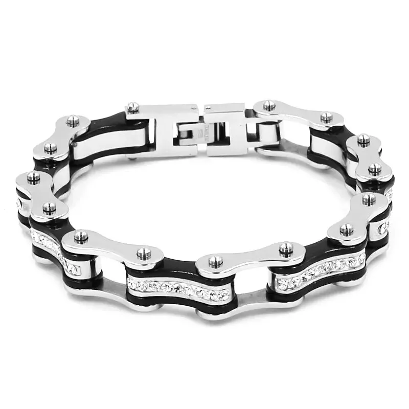 Light Blue Bling Motorcycle Bracelet,Stainless Steel