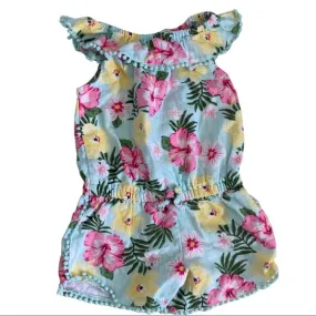 Little Me Cotton  Blue Floral Romper Size 3T EUC