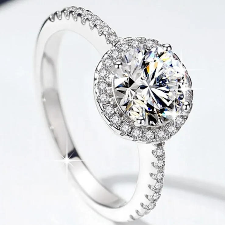 Luxury 1.2 Carat D Round Cut Color Moissanite Sterling Silver Ring