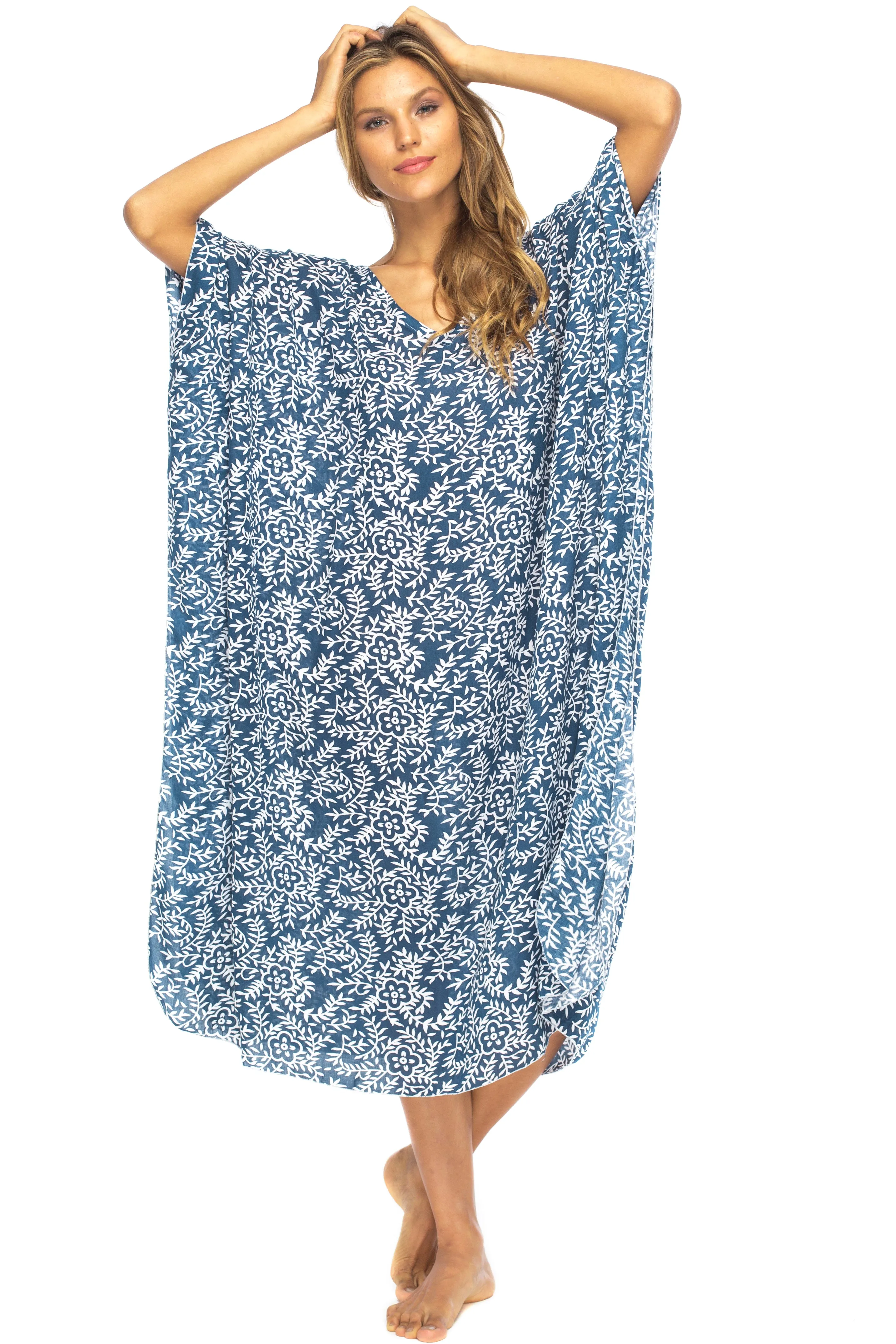 Maxi Floral Print Cover Up Caftan Dress