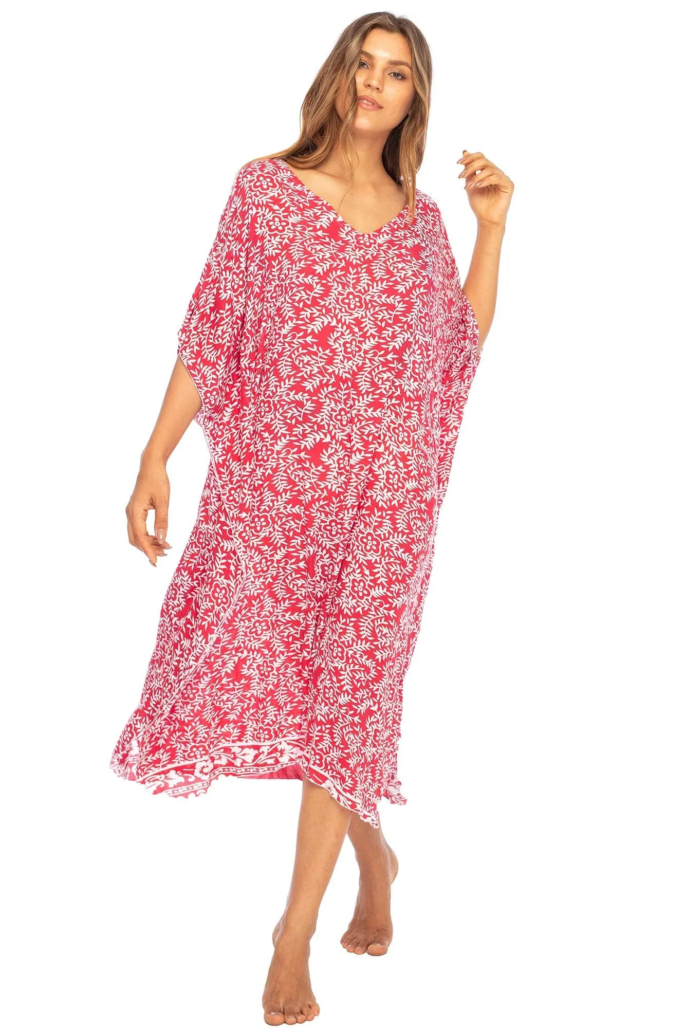 Maxi Floral Print Cover Up Caftan Dress