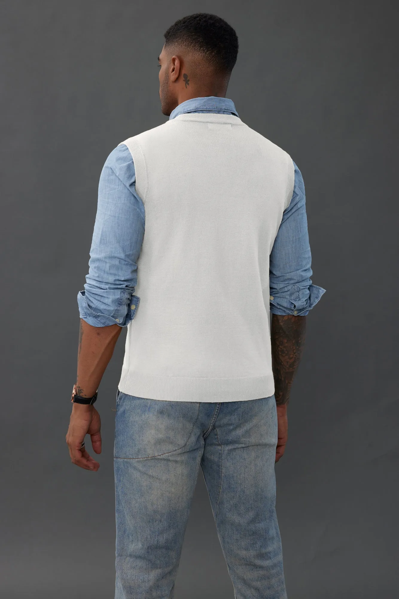 Mens V-Neck Knitted Sweater Vest Solid Plain Sleeveless Pullover Knitwears