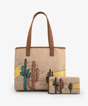 Montana West Cactus Embroidered Tote Bag Set