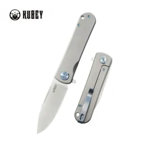 NEO Flipper Folding Pocket Knife Grey Titanium Handle 2.99 Belt Satin S35VN Blade KB359A