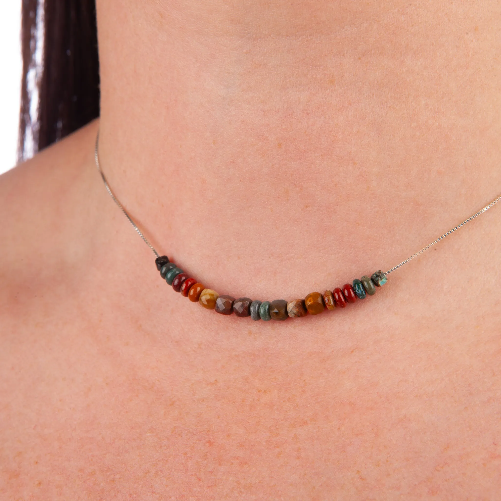 Ocean Jasper Disks Adjustable Slide Chain Gemstone Necklace