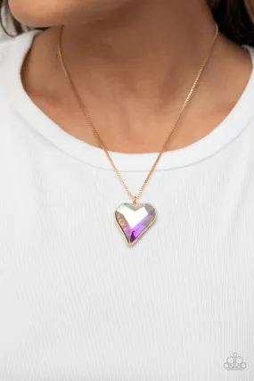 Paparazzi Lockdown My Heart - Gold Iridescent Dainty Necklace