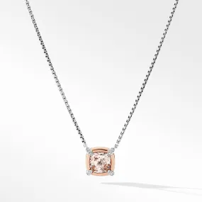 Petite Chatelaine Morganite Pendant Necklace 18K Rose Gold Bezel and Pave Diamonds