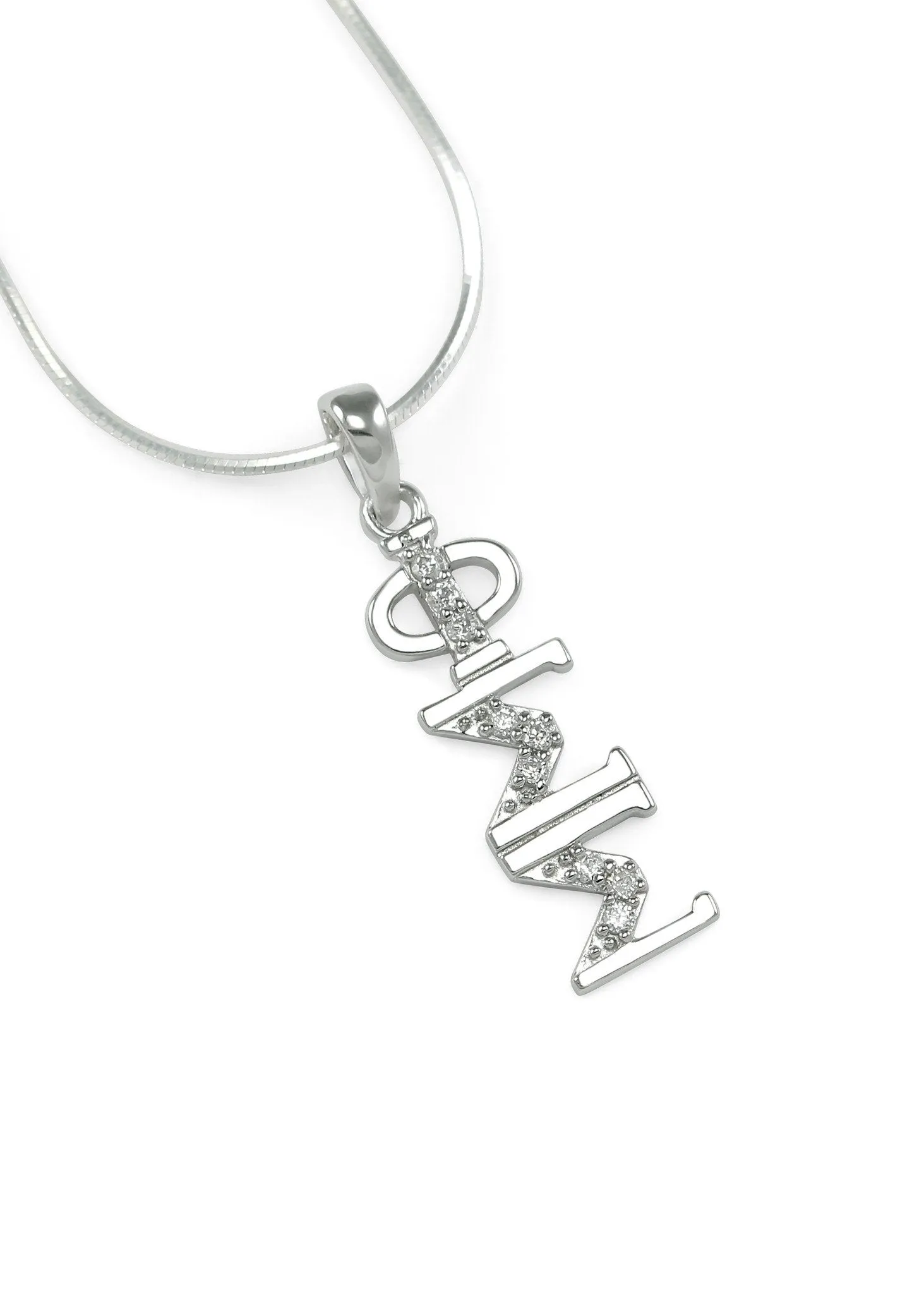 Phi Sigma Sigma Sterling Silver Lavaliere with Simulated Diamonds