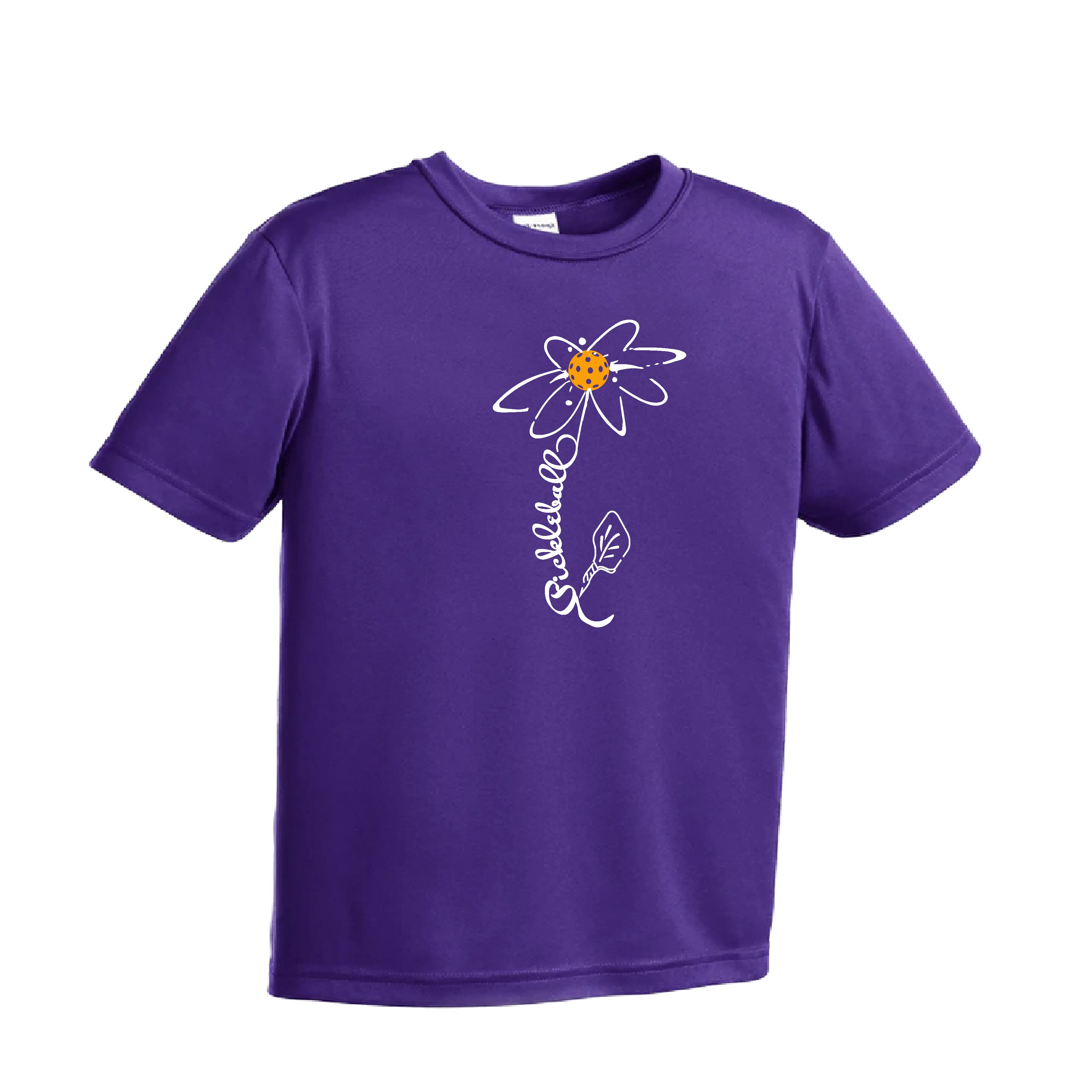 Pickleball Flower (Orange, Pink or Purple) | Youth Short Sleeve Athletic Shirt | 100% Polyester