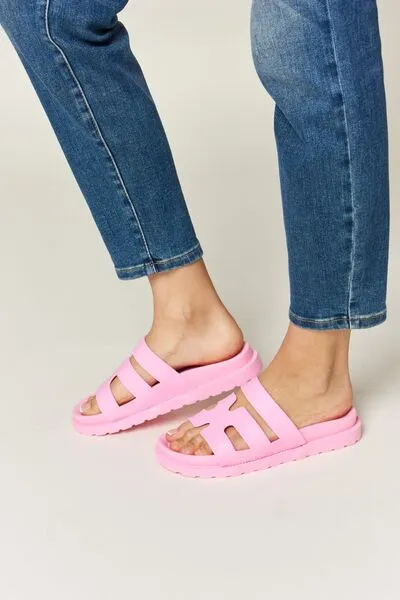 Pink Cutout Open Toe Flat Sandals