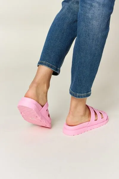 Pink Cutout Open Toe Flat Sandals