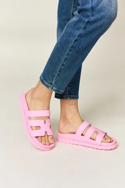 Pink Cutout Open Toe Flat Sandals