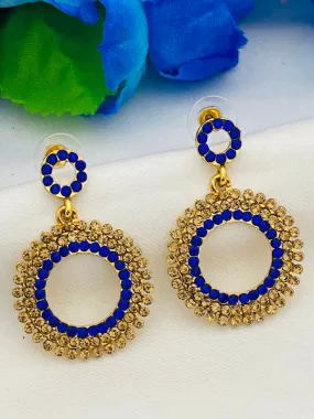 Pleasing Gold Plated Fancy Earrings With Blue And Gold Stones