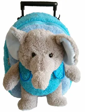 Popatu Kid's Blue Elephant Rolling Backpack Removable Plush