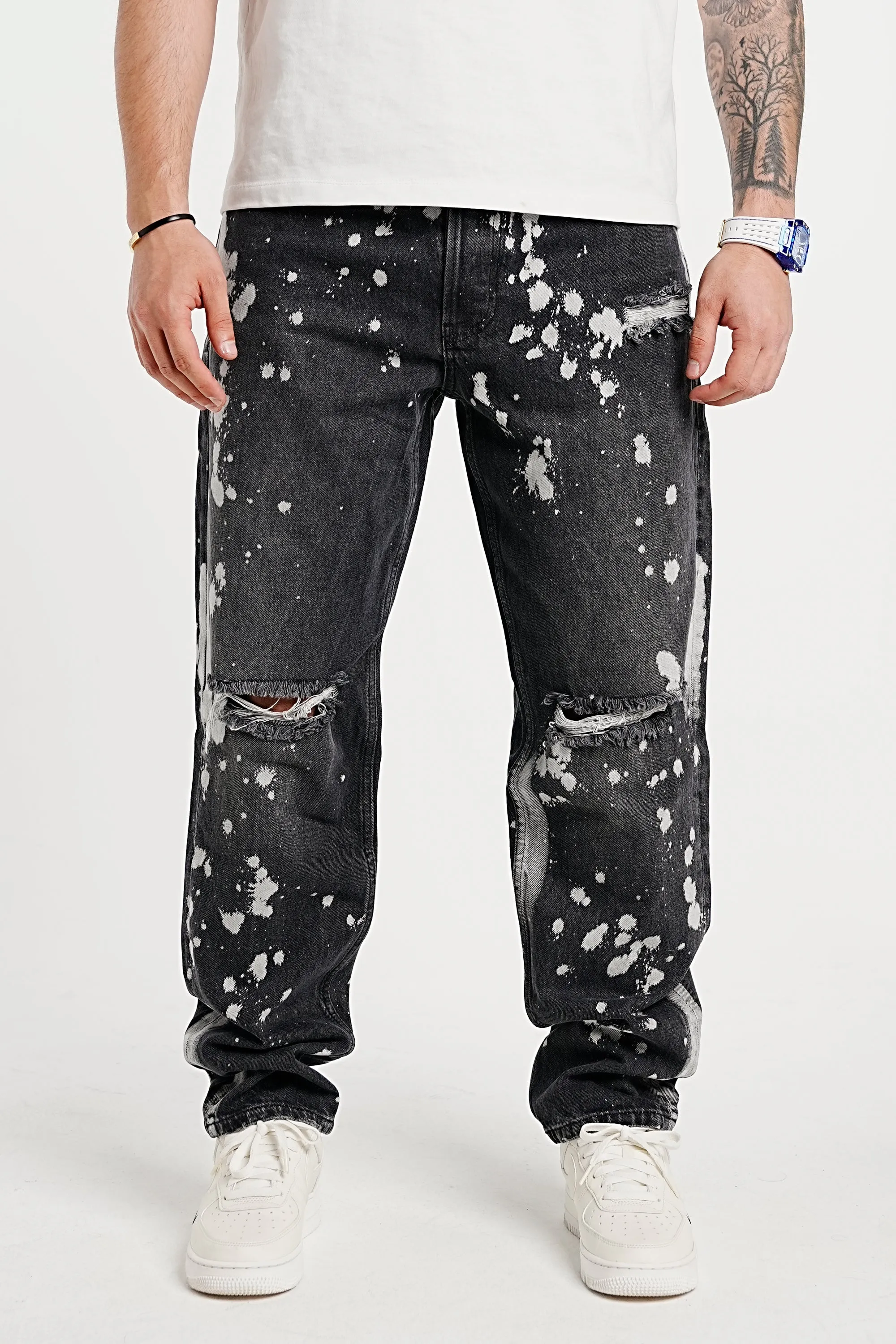 Premium Bleached Destroyed Black Jeans