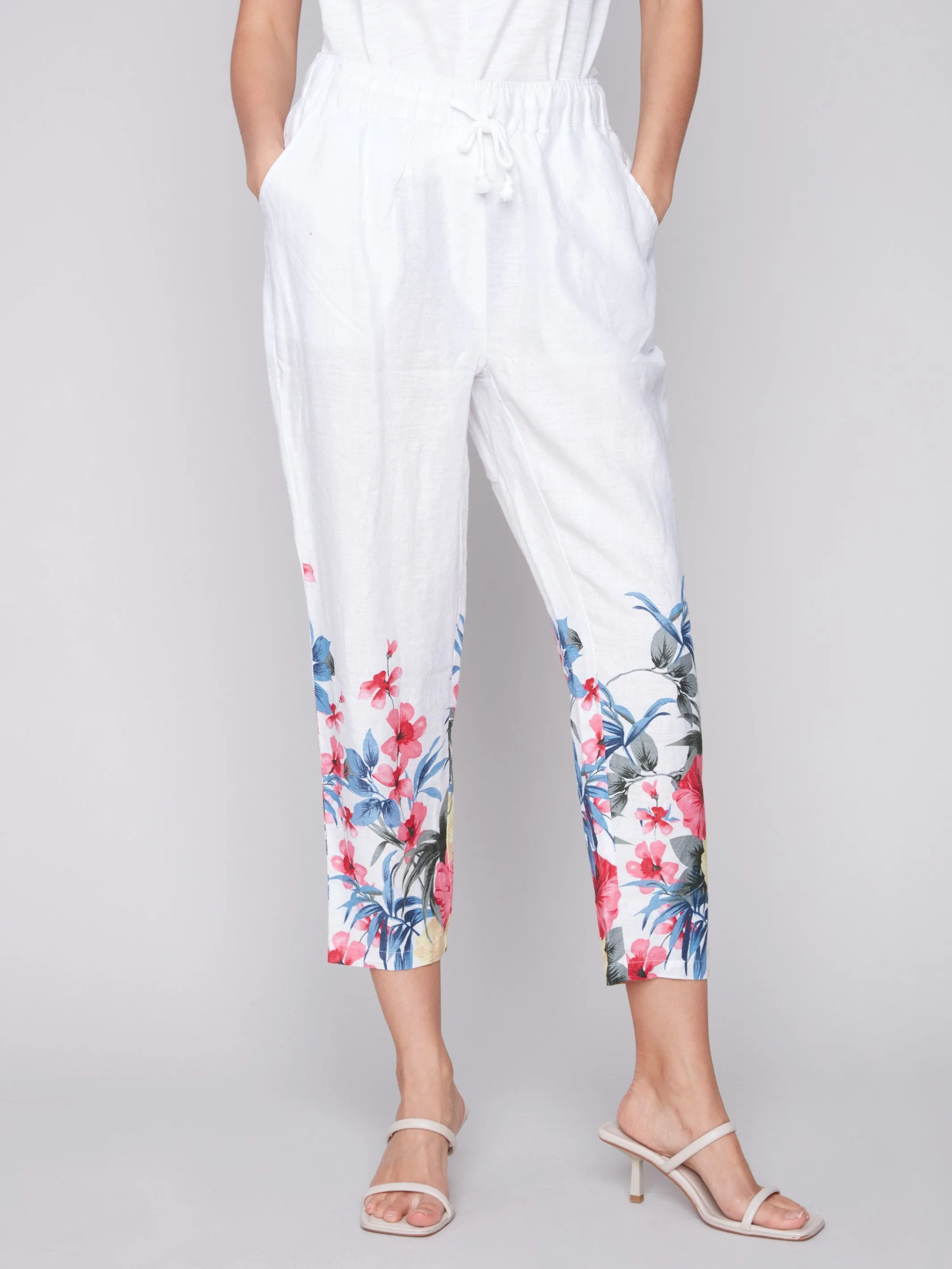 Printed Linen Pull-On Pants - Maui