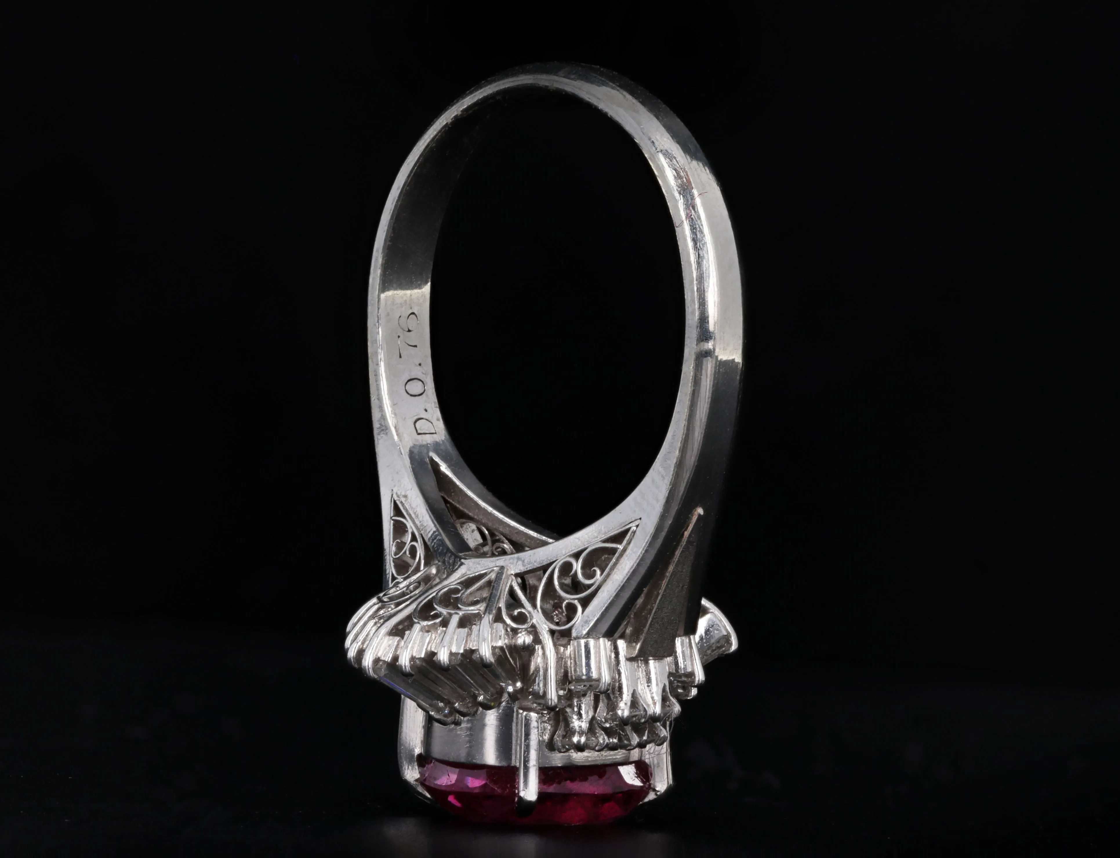 Retro Platinum 3.30 Carat Natural Pink Sapphire & Diamond Ballerina Fan Ring