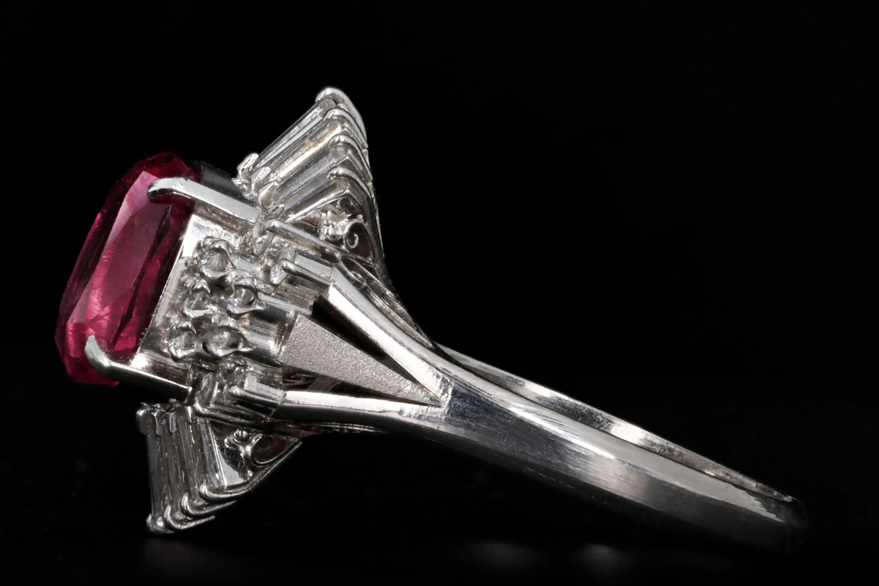 Retro Platinum 3.30 Carat Natural Pink Sapphire & Diamond Ballerina Fan Ring