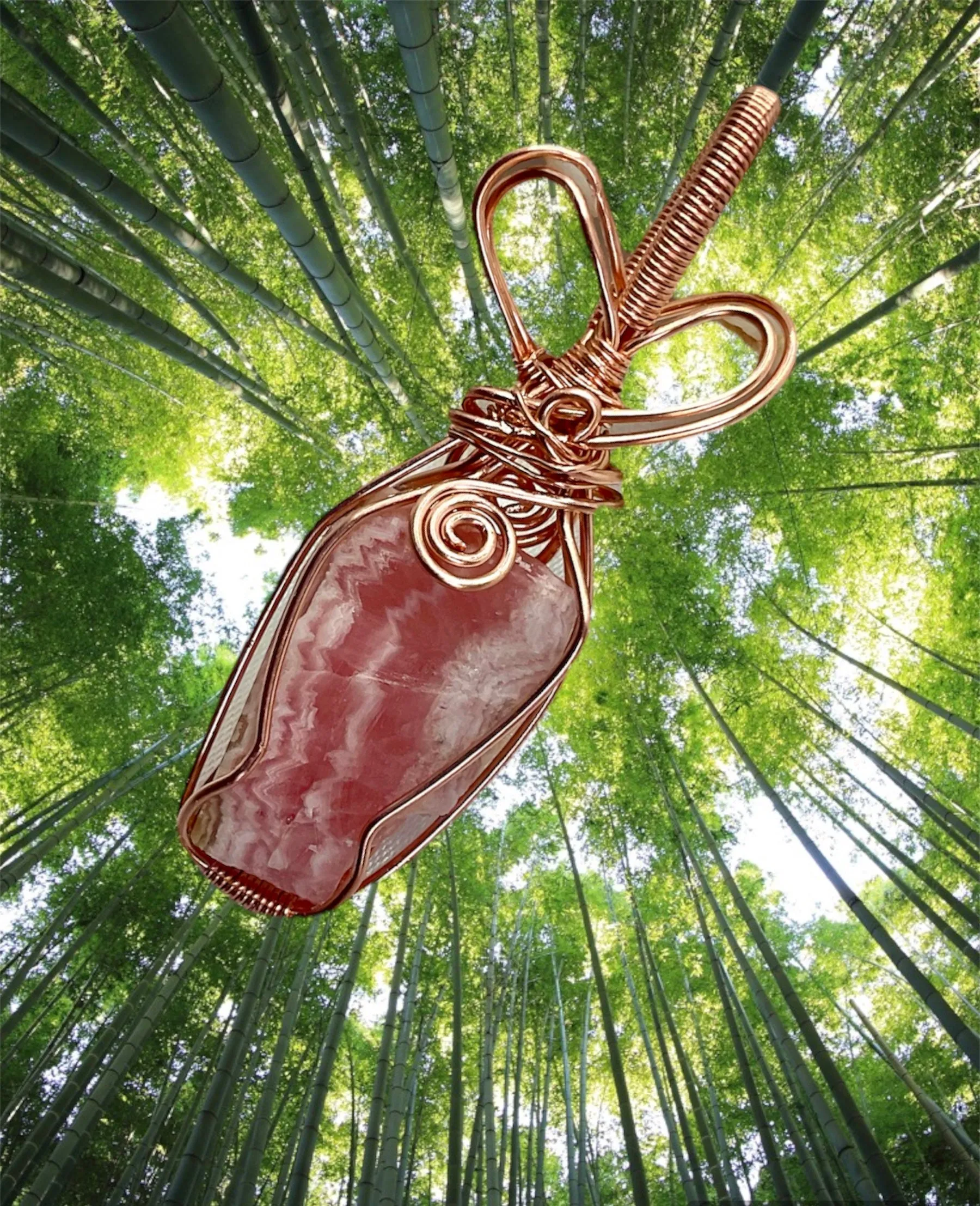 Rhodochrosite Raw Stone Wire Wrapped Pendant