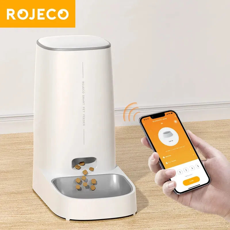 ROJECO Automatic Cat Feeder Pet Smart WiFi Cat Food Kibble Dispenser Remote Control Auto Feeder For Cat Dog Dry Food Accessories