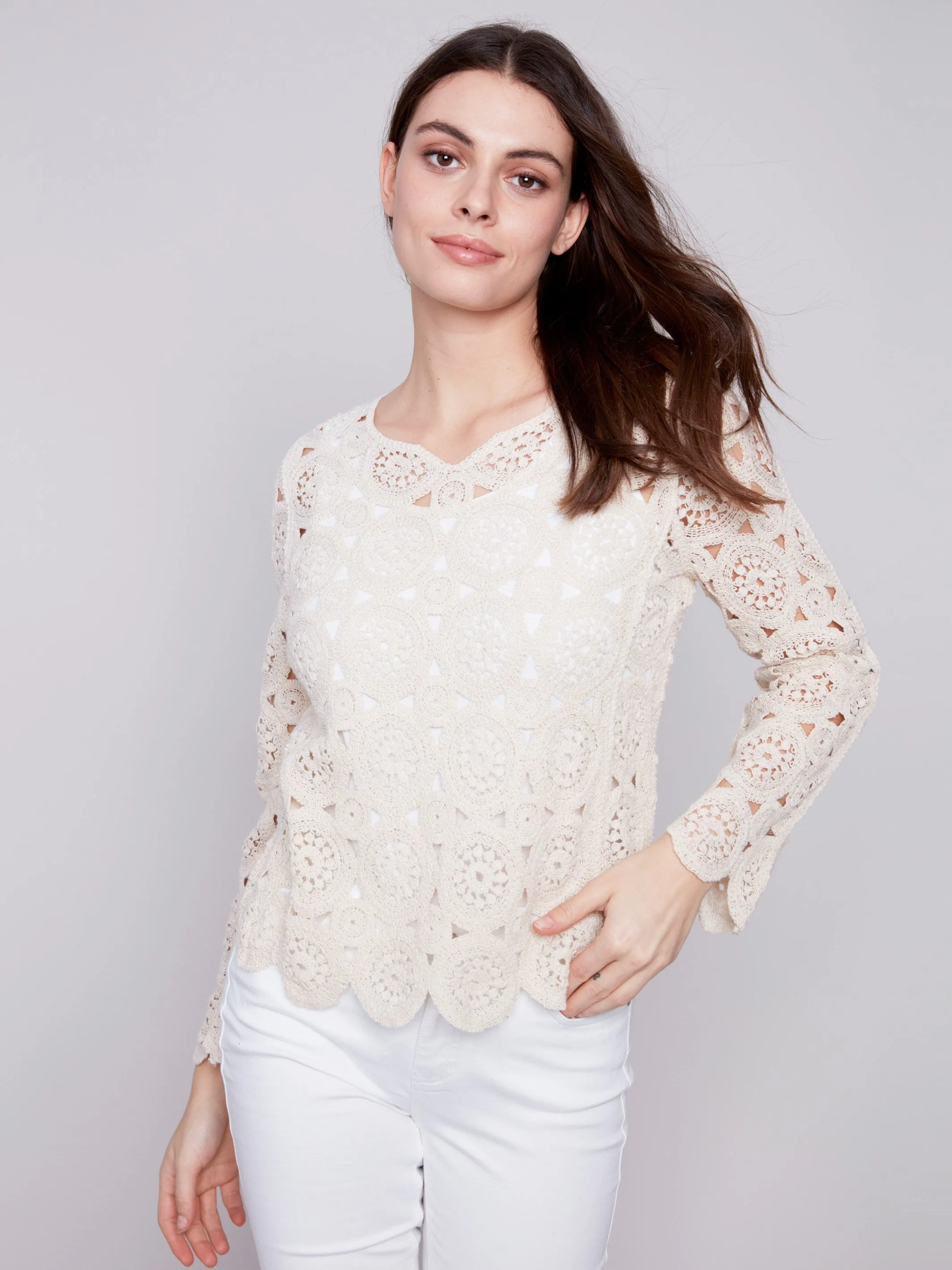 Scalloped Crochet Top - Natural