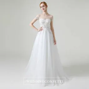 The Khloe Wedding Bridal Illusion Boat Neck Lace Gown