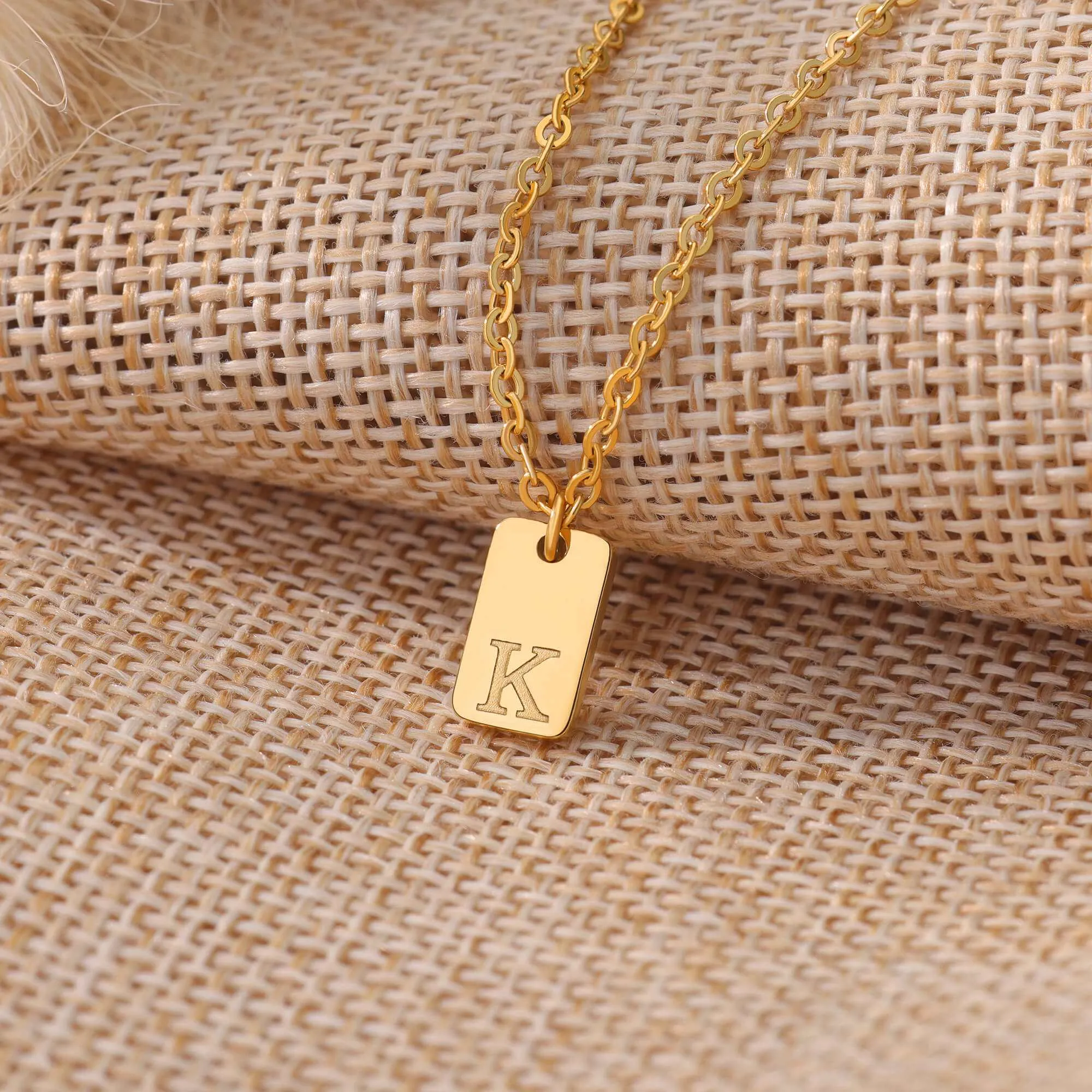 Tiny Square Initial Necklace