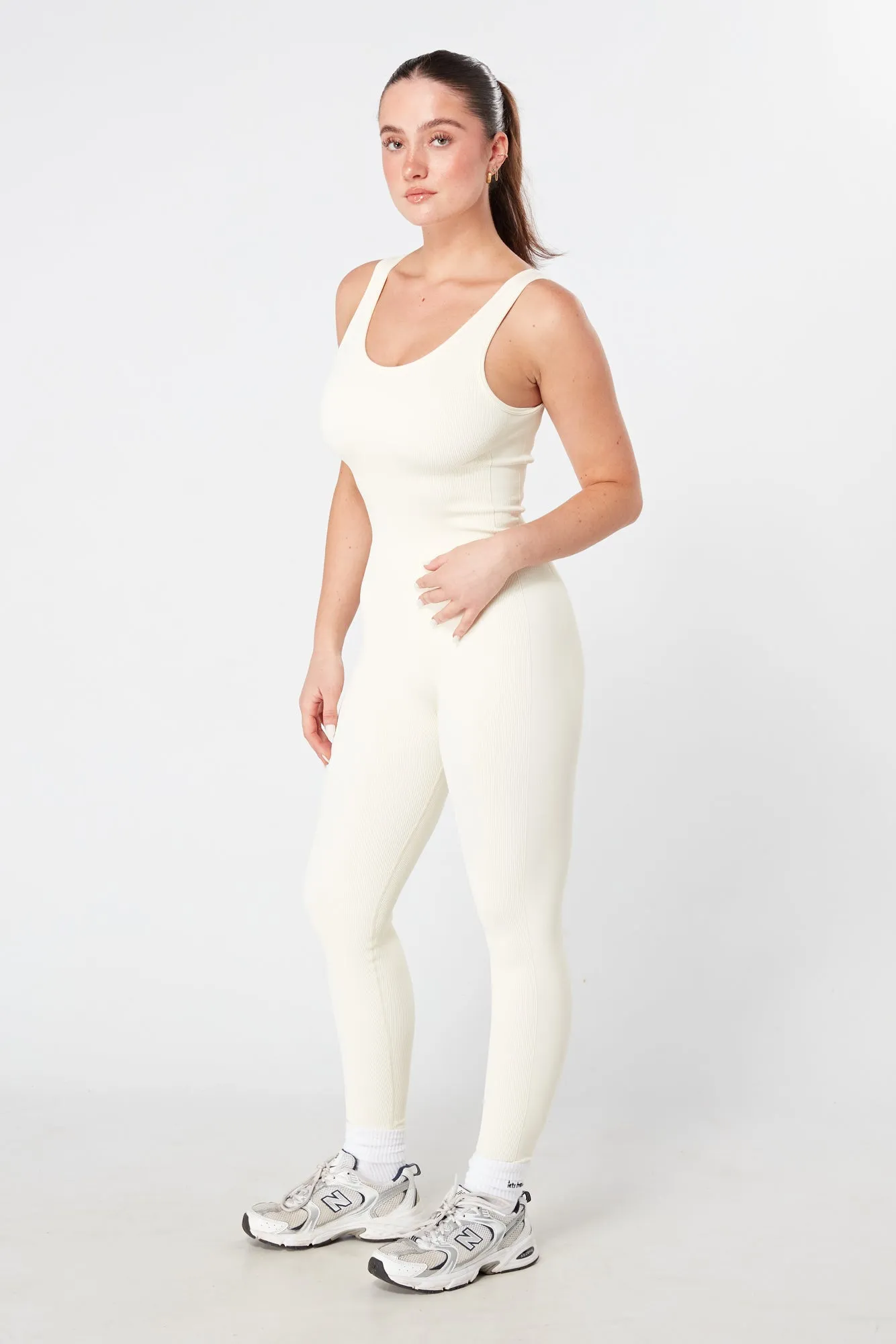 Twill Active Ribbed Unitard - CREAM