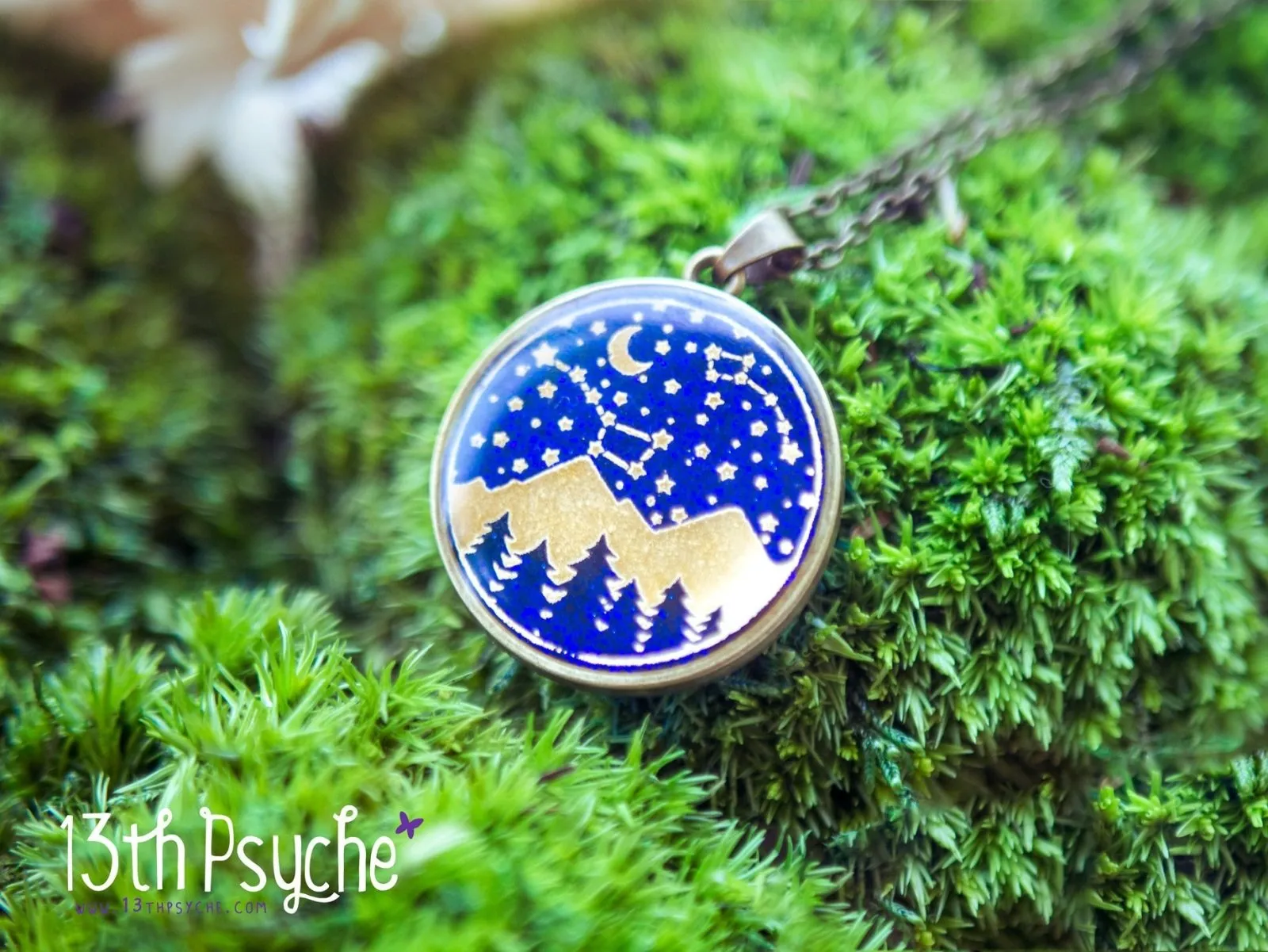 Wanderlust, stars and mountains cameo pendant necklace